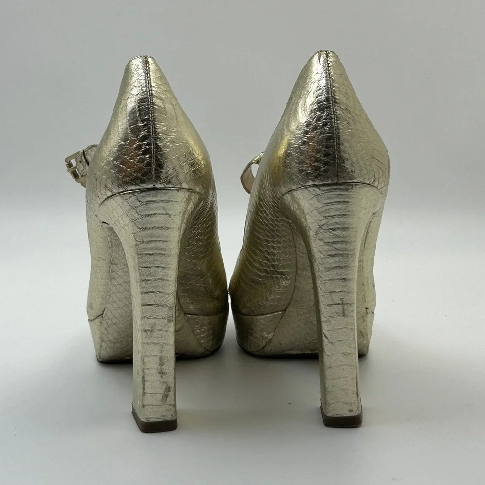 KORS Michael Kors Platform Pumps Womens‎ 8M Gold Metallic Leather Mary Jane Glam